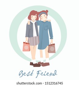 Illustration showing friendship between two female friends