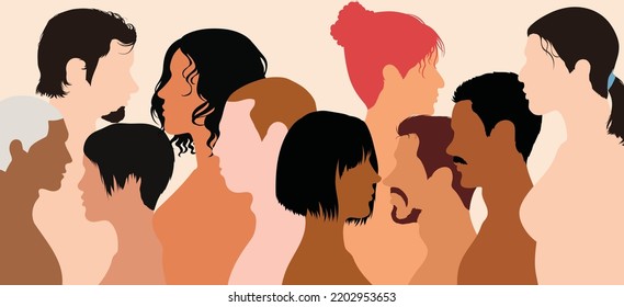 An Illustration Showing A Group Of Multi-ethnic And Multiracial Men And Women Standing In Front Of Each Other. A Symbol Of Racial Equality And Anti-racism.