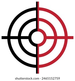 
Illustration showing a half black half red shooting target icon on a white background
