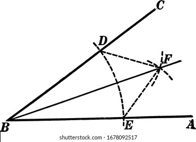 An illustration showing how to construct the bisector of an angle, vintage line drawing or engraving illustration.