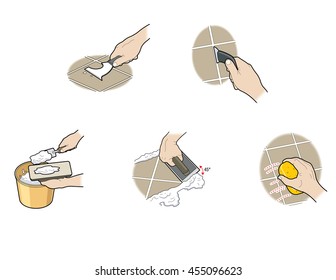 Illustration showing how to grout tile.