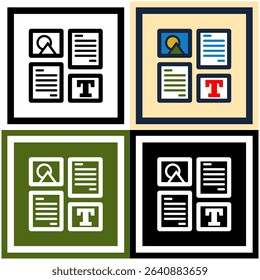 Illustration showing an image, text documents, and a 'T' for text, symbolizing the diversity of digital content formats for marketing.