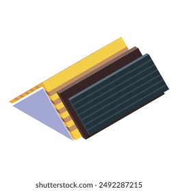 Illustration showing the layers of a modern roof covering, including waterproof membrane, wooden boards and metal tile panels