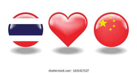 Illustration showing love and encouragement in the spherical vector icon of Thailand and China.