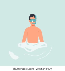 Illustration showing a man with snorkeling gear, floating calmly in the water, capturing the tranquility of underwater exploration.