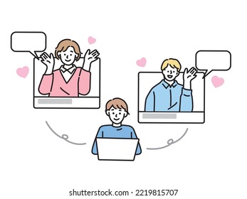 Illustration showing the network.SNS, Internet, Telework, Online.