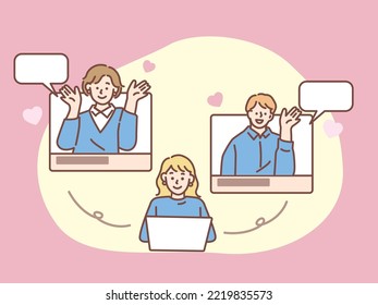 Illustration showing the network.SNS, Internet, Telework, Online.