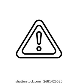 Ilustração mostrando um estilo de contorno de um sinal de aviso triangular com um ponto de exclamação claro dentro, definido sobre um plano de fundo branco. As linhas pretas enfatizam o ícone.