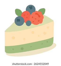 
Illustration showing a piece of cake with fruit on a white background