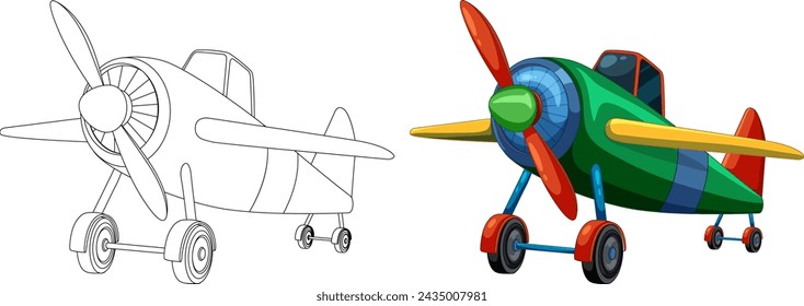 Illustration showing a plane's transformation from sketch to vector.