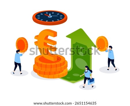 Illustration showing the right time to invest in euro currency, highlighting finance growth, foreign exchange, savings, and economic opportunity in Europe. Can be used for banner, mobile app, website