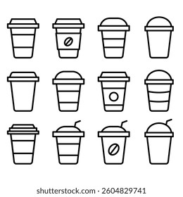 
Illustration showing a set of black coffee cup icon on a white background