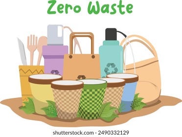 An illustration showing several daily necessities products made from used waste