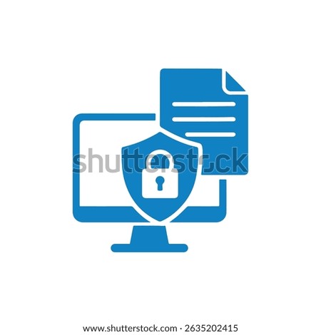 illustration showing shield with padlock, document, and chart. Represents cybersecurity, data loss prevention, data protection and secure information management. Isolated on white background.