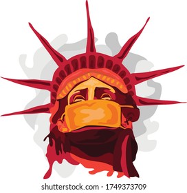 Illustration showing Statue of Liberty wearing a mask in times of pandemic
