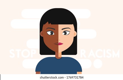 Illustration showing Stop Racism.No racism.Image of girl face showing equality and say no to racism.