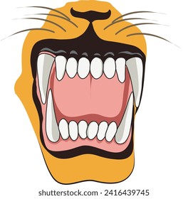 Illustration showing teeth and whiskers of a lion