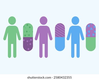 Illustration showing that each person must be treated individually, have a personalised medication course. Individual care Vector.