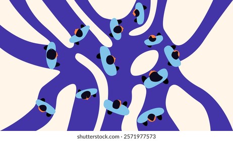 Illustration showing that people make different choices and follow different paths. Vector.