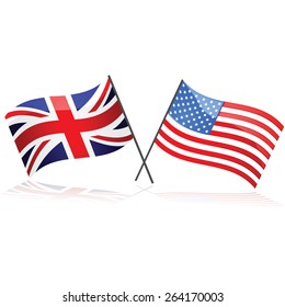 Illustration showing the Union Jack flag together with the United States flag