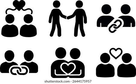Illustration showing video conferencing and communication icons in black and white design style on transparent background