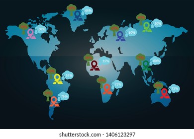 Illustration of showing world map data