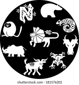 The illustration shows the abstract icons of various wild animals.