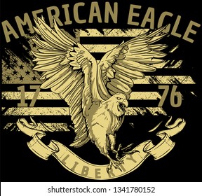 The illustration shows the American flag  with an eagle on it expressing liberty. 