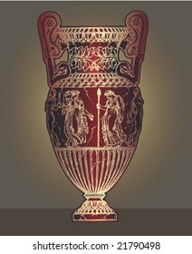 Illustration shows ancient Greek amphora (vase) with scene of mythology