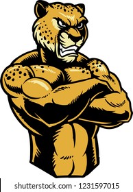 The illustration shows an angry Cheetah.His body has a brown color, he has an aggressive face, a dangerous appearance and a body full of muscles, that makes him to look angry and powerful.