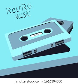 The illustration shows an audio cassette in pop art style.
