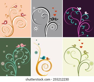 The illustration shows a beautiful vector backgrounds with floral patterns and birds. Illustration done on separate layers.