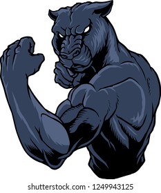 The illustration shows a black fighter panther. His muscular body has a black color and his face is threatening.