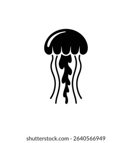 An illustration shows a black jellyfish with a round cap and tentacles. The jellyfish is drawn in a simplistic cartoon style and is centered on the page.