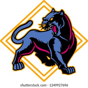 The illustration shows a black panther. The wild animal looks hungry and dangerous. 