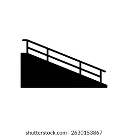 Illustration shows a black silhouette of an inclined ramp equipped with a railing, ideal for conveying accessibility and urban design themes in graphical projects.
