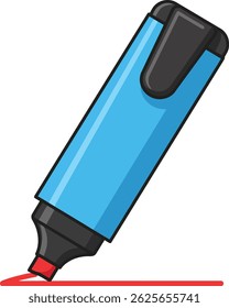 Illustration shows a blue highlighter marker drawing a red line on a white background with clean lines and simple design, conveying clarity and creativity. Bright mood.