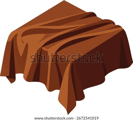 Illustration shows a brown cloth draped with visible folds and shadows, rendered in isometric perspective. The fabric texture and shape create a realistic appearance. Calm and neutral mood.