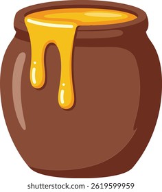 Illustration shows a brown round pot filled with yellow honey dripping down the side. The image uses simple shapes and bright colors, creating a warm and inviting mood.