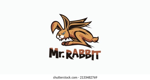 The illustration shows a bunny He has a colorful fur long ears and an angry face