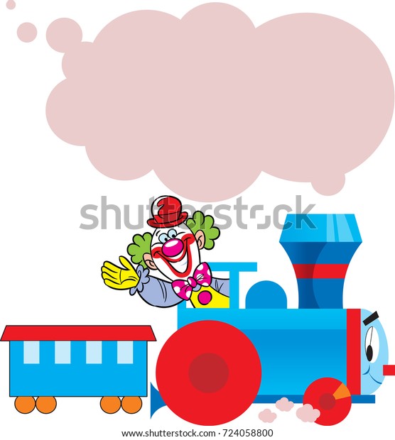 The illustration shows cartoon\
cheerful clown who goes in the locomotive. Illustration done on\
separate layers, there is a place for the text\
block.