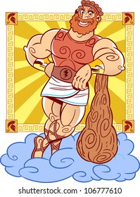 The illustration shows the cartoon Hercules, which relies on mace