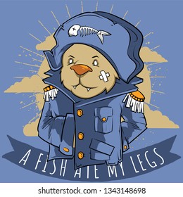 The illustration shows a cat General that lost his legs, a bad fish ate them. 