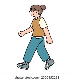 An illustration shows characters of people walking down the street. Young woman are depicted in a side view, walking while isolated on a white background.