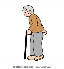 An illustration shows characters of people walking down the street. Old people are depicted in a side view, walking while isolated on a white background.