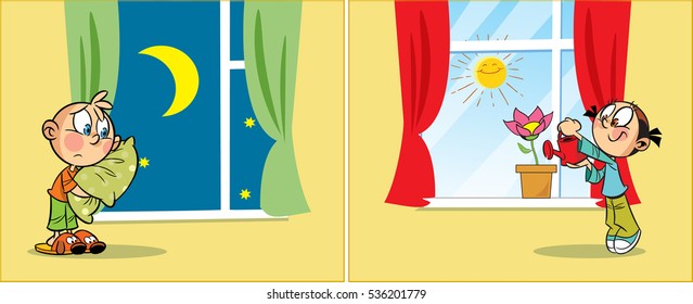 Illustration Shows Children Different Times Day Stock Vector (Royalty ...