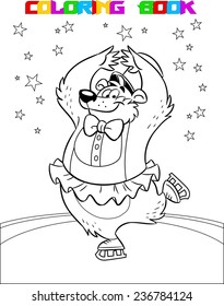 The illustration shows a circus bear on skates. Illustration done on separate layers. Illustration made a black outline for coloring, on separate layers.