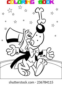 The illustration shows a circus dog that performs acrobatic with bone. Illustration made a black outline for coloring, on separate layers.