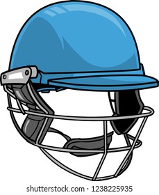 The illustration shows a cricket  helmet. The helmet is blue and it looks like a mask to protect the top, sides and back of the head of the cricket player.