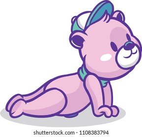 The illustration shows a cute teddy bear that takes care of his health by doing yoga. 